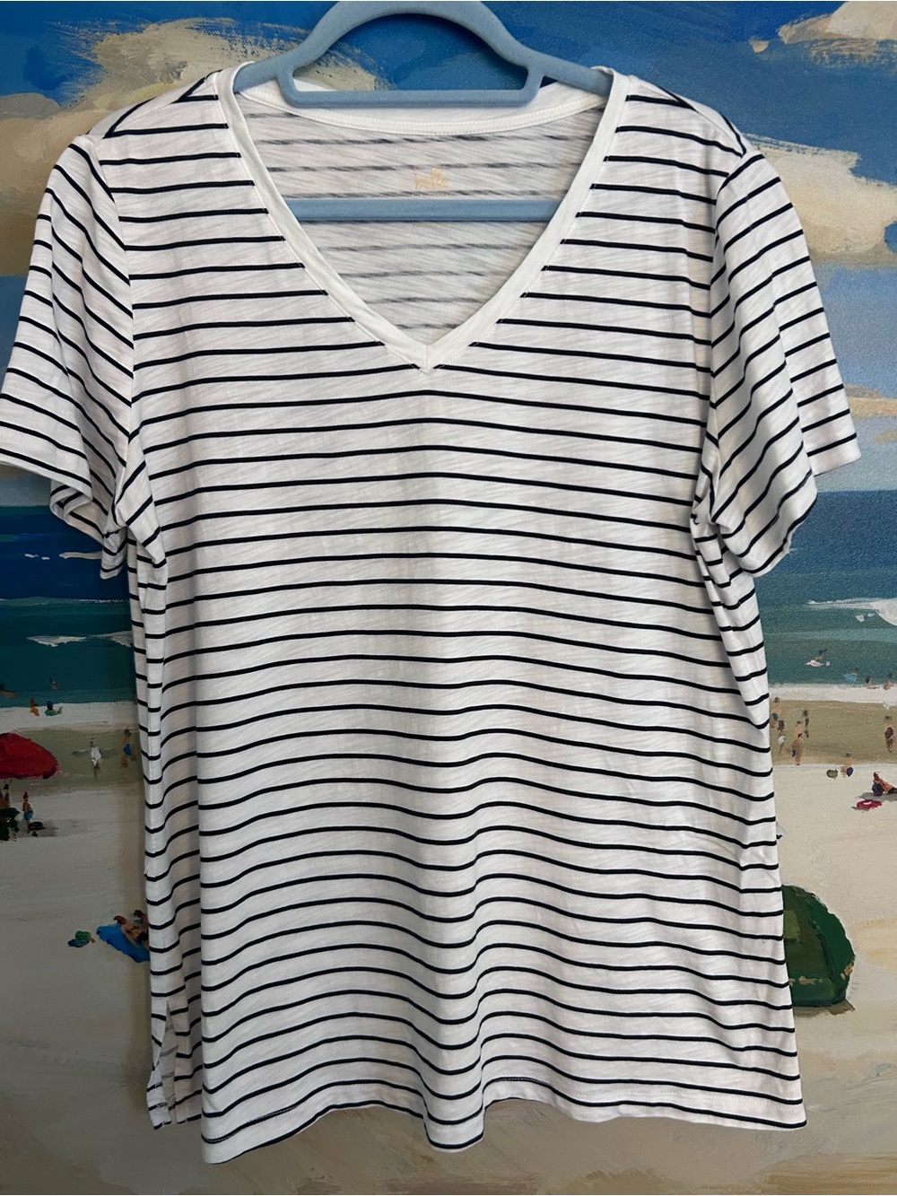 Classic Striped V-Neck Women's Top - White/Black